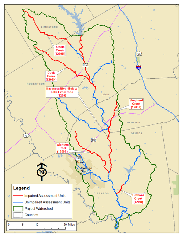 Navasota River Below Lake Limestone watershed map 111
