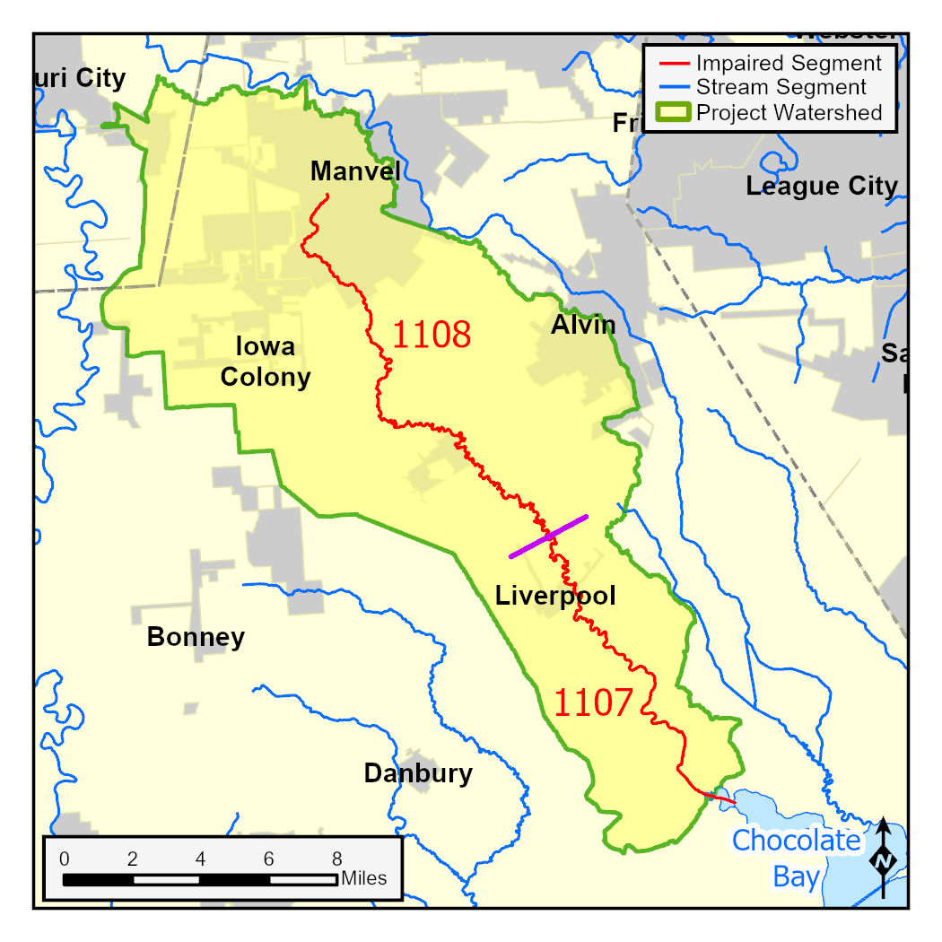 map of the Chocolte Bayou TMDL watershed