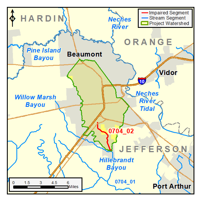 map of the Hillebrandt Bayou TMDL watershed