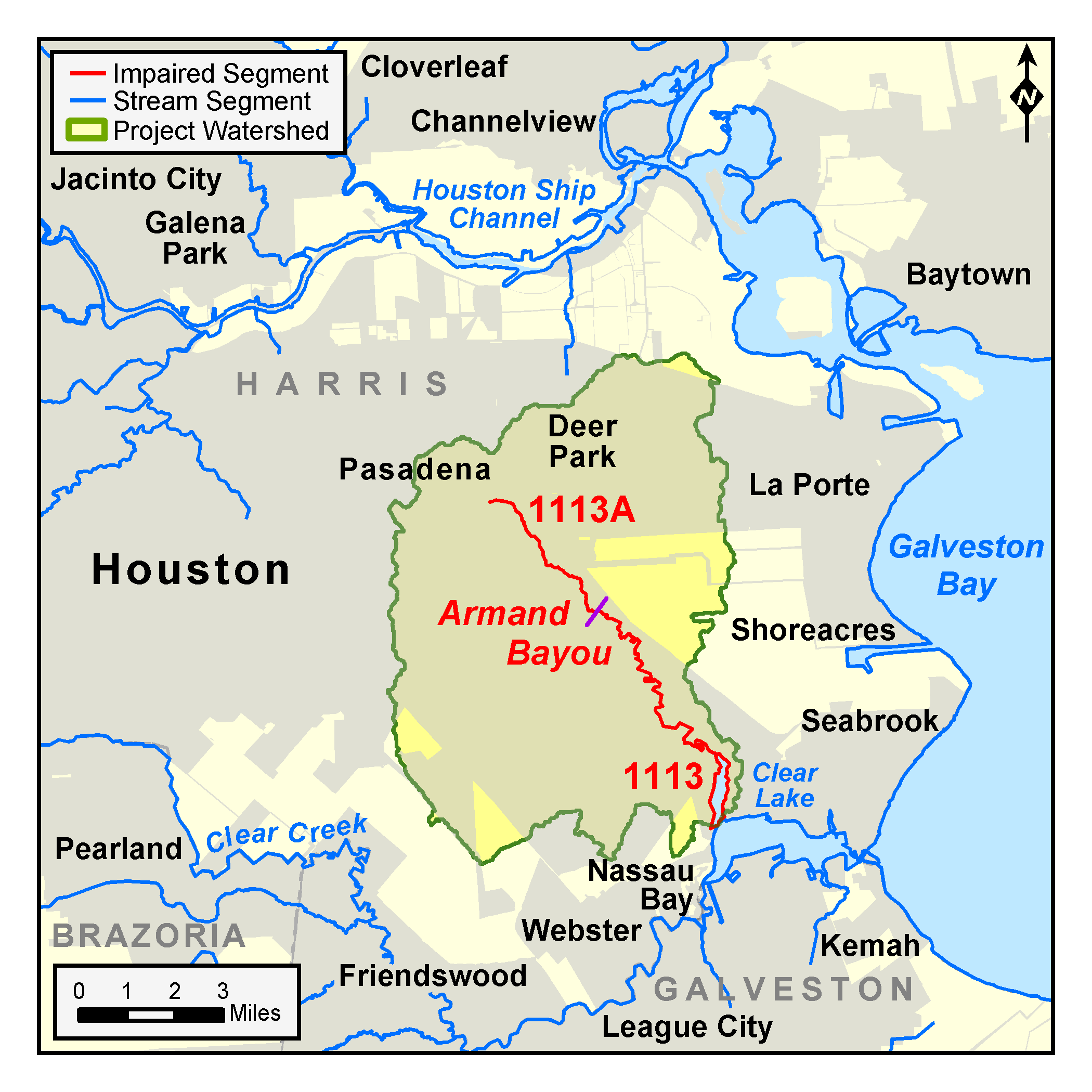 map of the Armand Bayou watershed