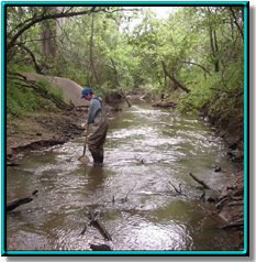 Photo of Person doing Kicknet Sampling in the Atascosa River