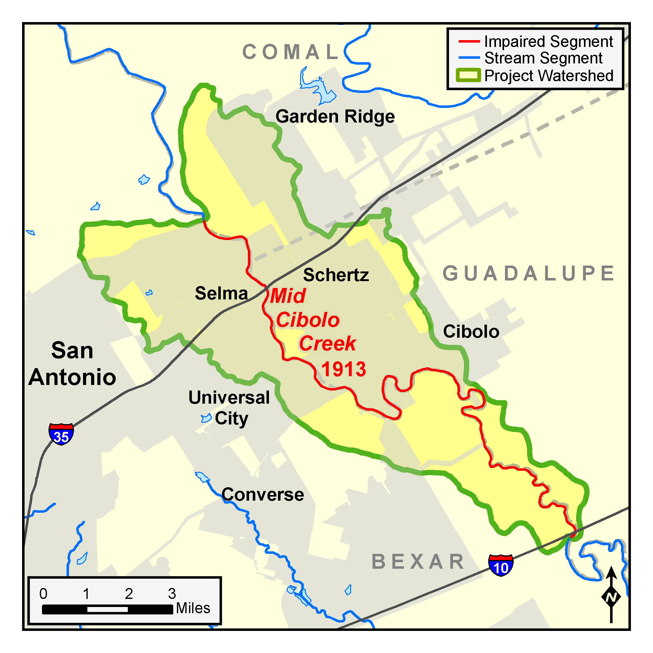 map of the Mid Cibolo Creek watershed