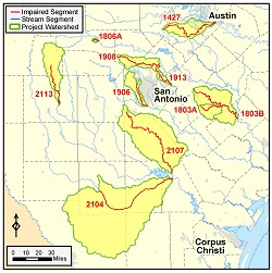 map of South Central Texas Watersheds