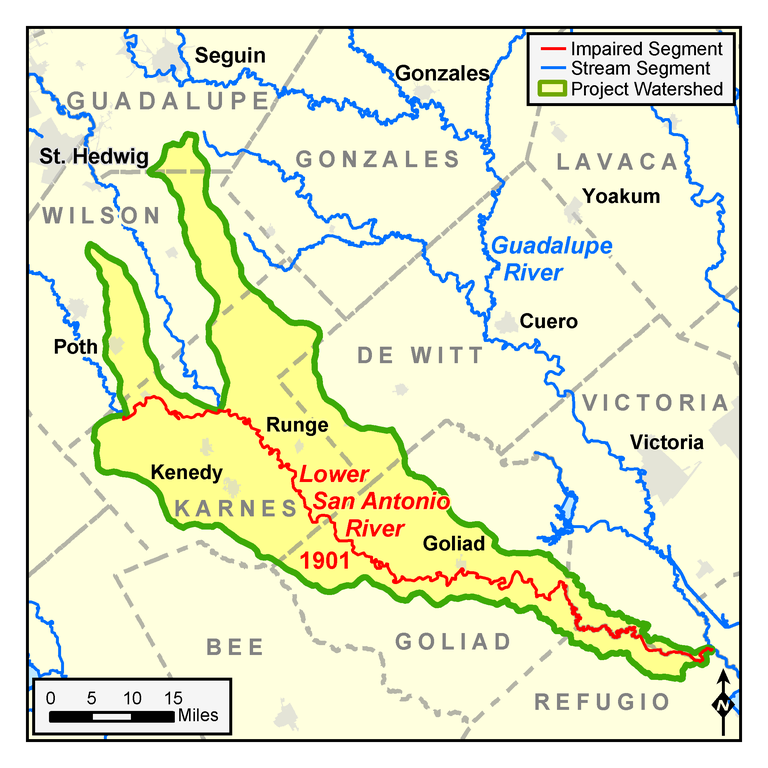 Lower San Antonio River watershed map