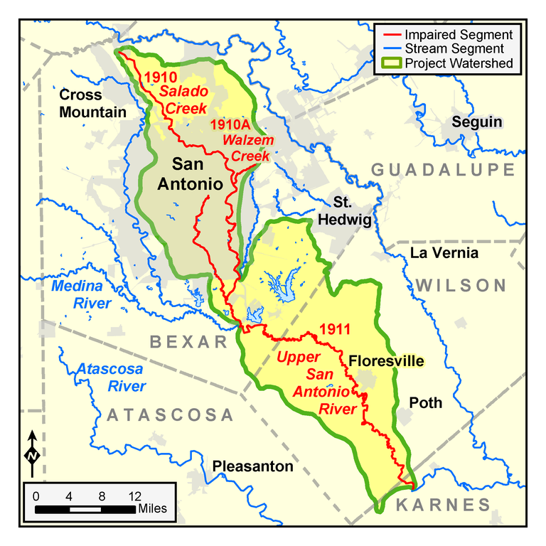 Upper San Antonio River and Salado Creek watersheds map 34