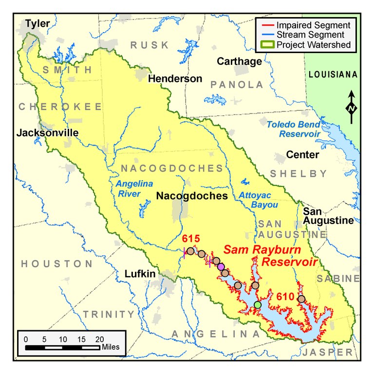 Sam Rayburn Reservoir watershed map 36
