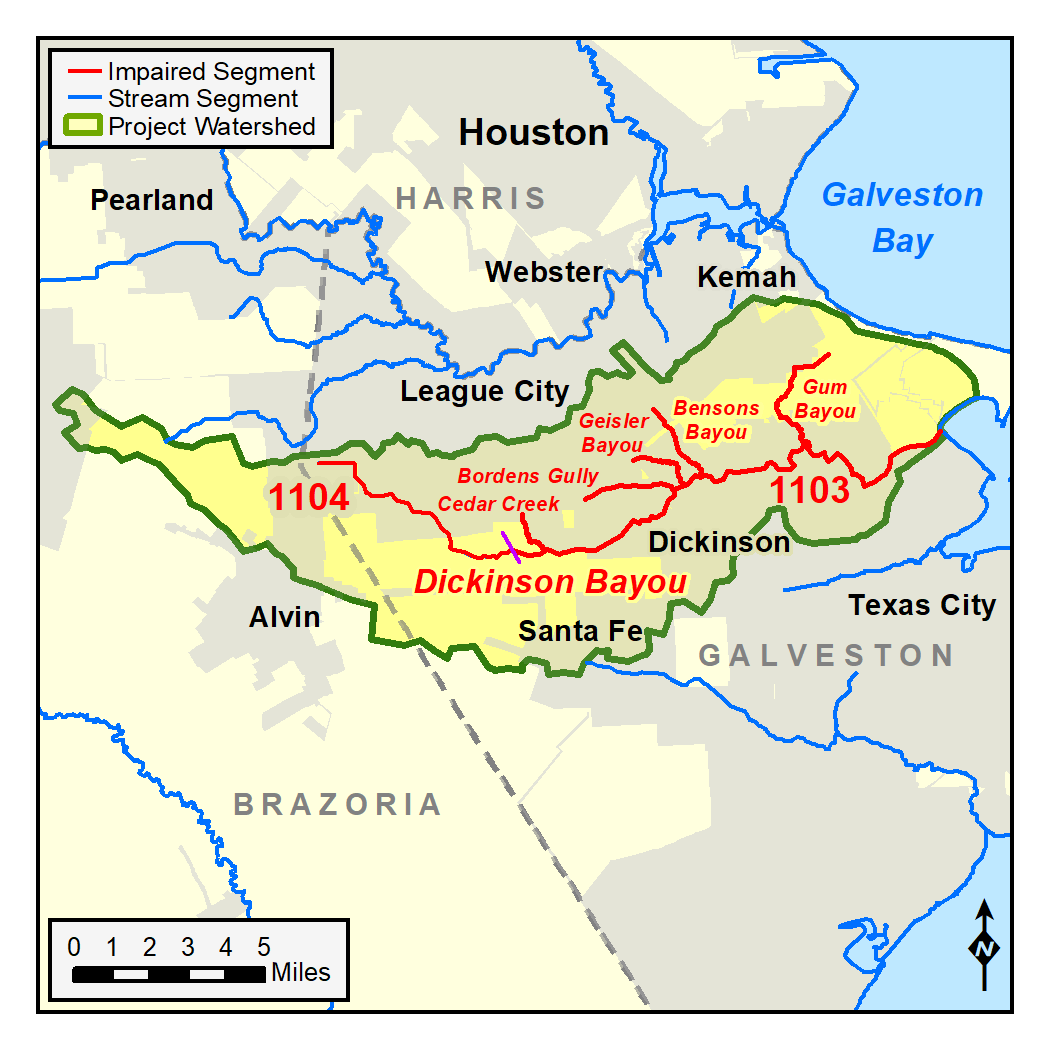 map of the Dickinson Bayou watershed