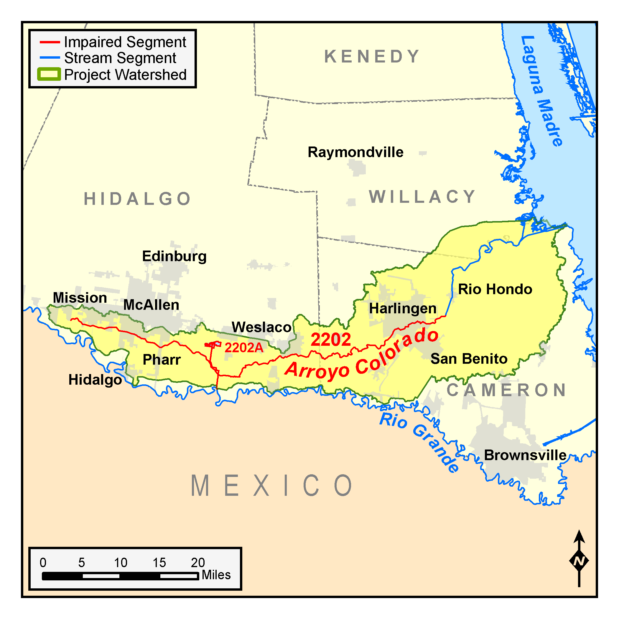 map of the Arroyo Colorado watershed