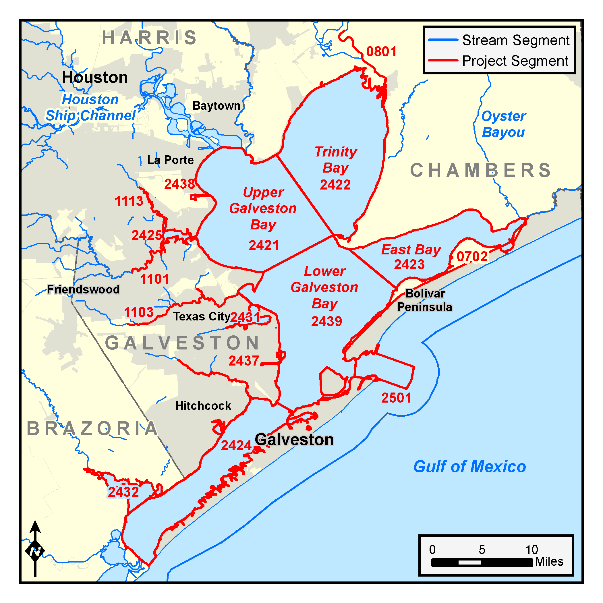 map of the Galveston Bay diosin and PCB survey watersheds