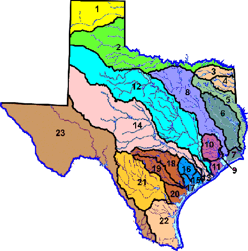 Texas River Basins Map map of Texas river basins