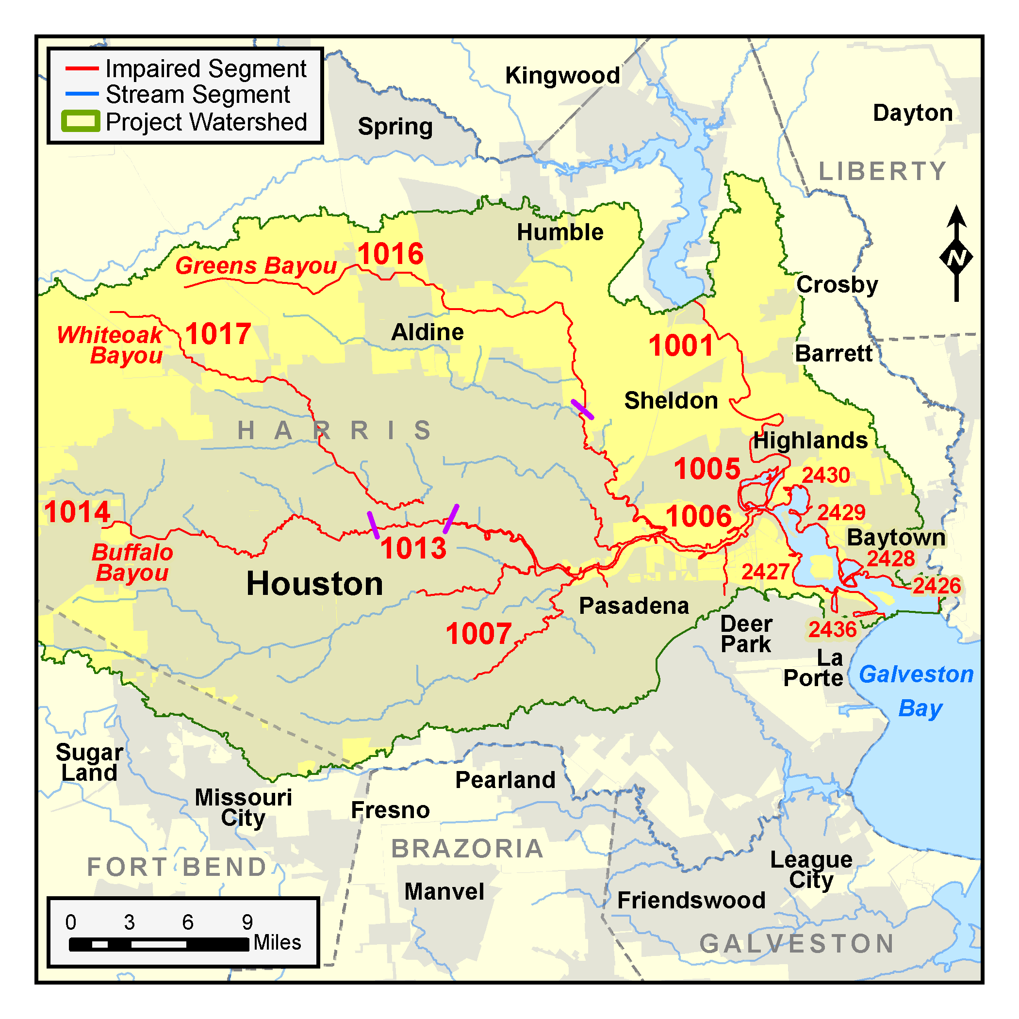 map of the Houston Ship Channel watershed